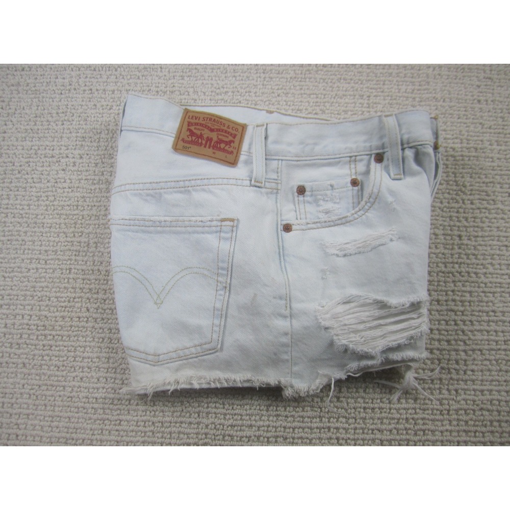 Levi's 501 Shorts Womens 25 Blue Distressed Denim Cut Off 5-Button Fly Jean - Picture 9 of 16